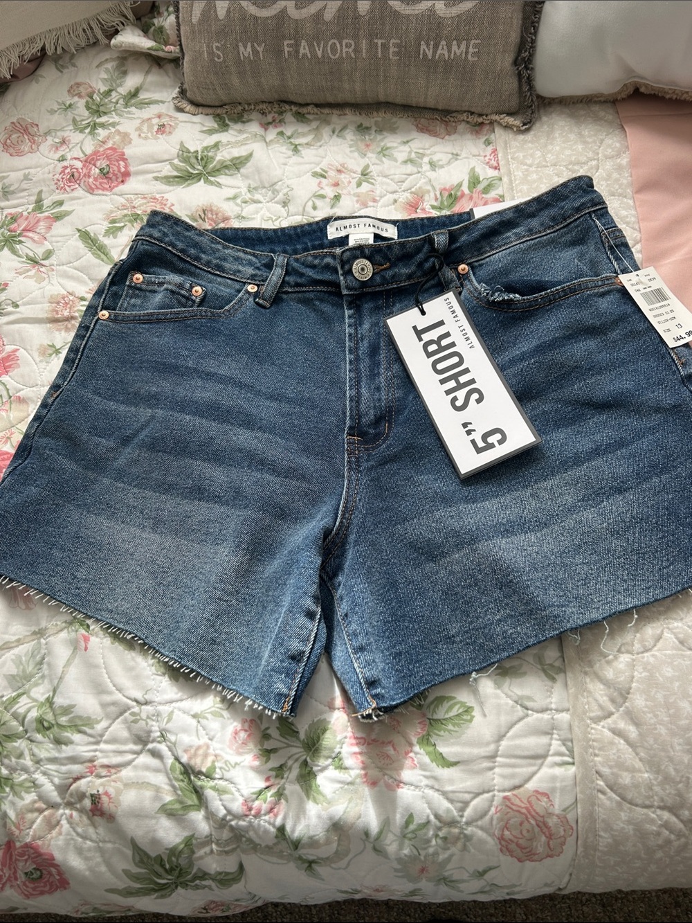 Almost Famous Medium Blue High-Rise 5" Denim Shorts